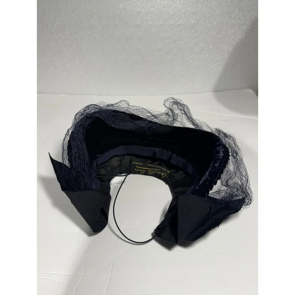 Vintage Camille Vinci Paris Navy Velvet Pillbox Hat Birdcage Veil France Bow